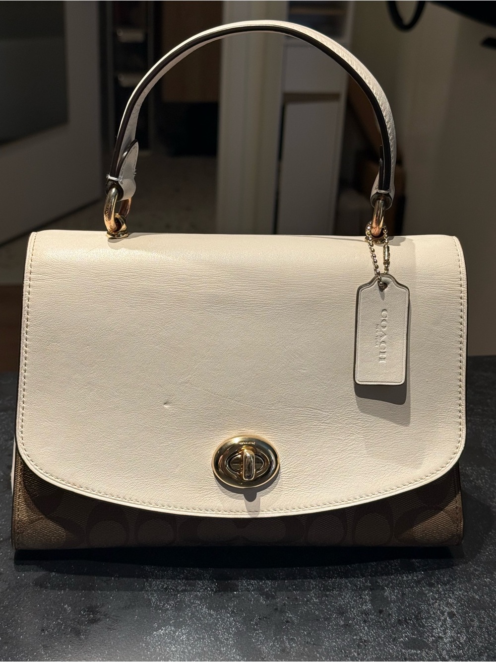 Coach Tilly White Signature Turn-Lock Top-Handle Satchel